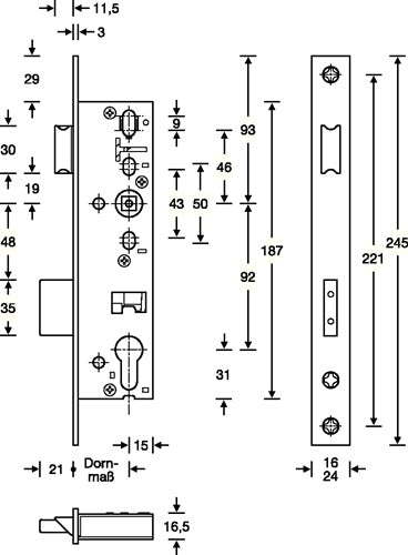 Panik-Rohrrahmen-Einsteckschloss B DIN rechts auswärts 24/245/40/92/9 mm Klasse 3 käntig SSF – Ansicht 3