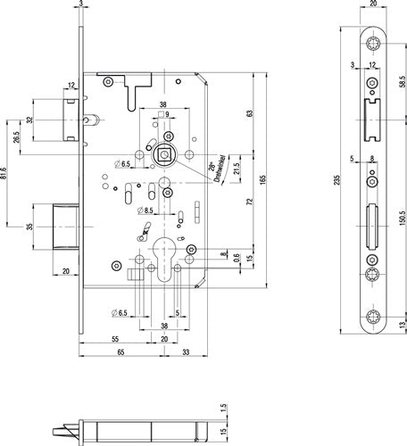 Panik-Einsteckschloss 2320 Panik-Funktion B abgerundet 20/65/72/9 mm DIN rechts Edelstahl BKS – Ansicht 3