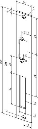Flachschließblech 94A Edelstahl matt käntig Breite 34 x Länge 250 mm DIN links / rechts ASSA ABLOY