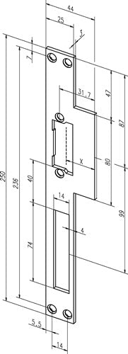 Lappenschließblech 14C käntig Breite 44 x Länge 250 mm DIN links / rechts ASSA ABLOY