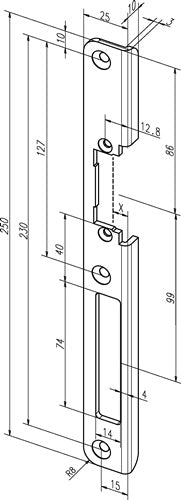 Winkelschließblech 63 B Edelstahl Breite 25 mm Länge 250 mm käntig DIN rechts ASSA ABLOY