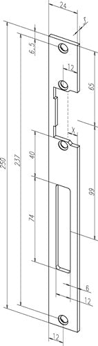 Flachschließblech 690 Edelstahl matt käntig Breite 24 x Länge 250 mm DIN links / rechts ASSA ABLOY