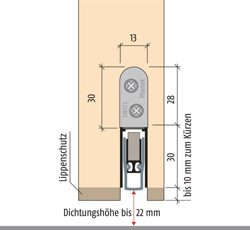 Türdichtung HS 1-seitig Länge 1085 mm Aluminium silberfarben eloxiert Holztüren PLANET – Ansicht 5