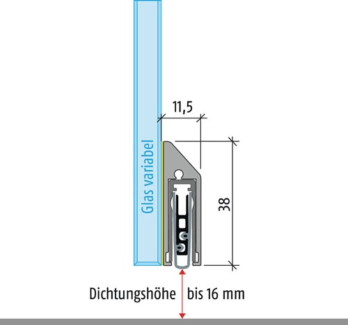 Türdichtung KG-SM-Set schmal 1-seitig Länge 834 mm Aluminium silberfarben eloxiert Glastüren PLANET – Ansicht 3