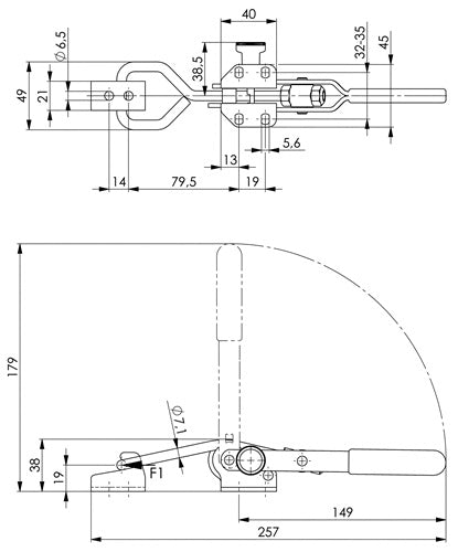 Verschlussspanner Nr 6847SU Größe 3 horizontal Sicherheitsverriegelung AMF – Ansicht 3