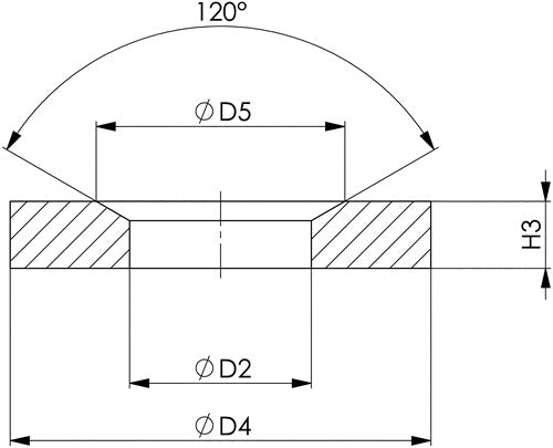 Kegelpfanne DIN 6319G für Schrauben M16 Bohrungs-Ø 19 mm Kegelwinkel 120 ° AMF – Ansicht 3