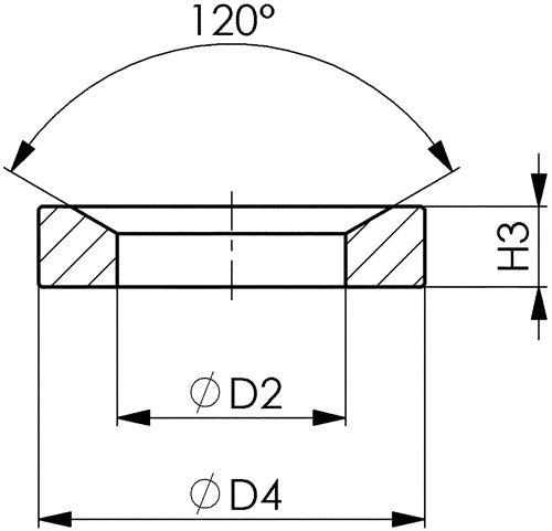 Kegelpfanne DIN 6319D für Schrauben M12 Bohrungs-Ø 142 mm Kegelwinkel 120 ° AMF – Ansicht 3