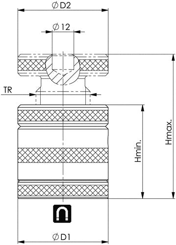 Schraubbock Nr 6400M Größe 110 mit flacher Auflage und Magnetfuß Höhe 80 - 110 mm AMF – Ansicht 3