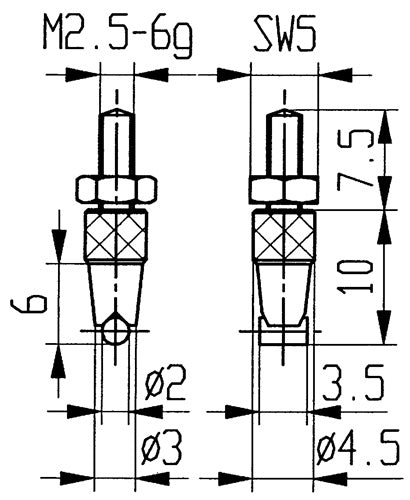 Messeinsatz Ø 2 mm horizontaler Zylinder M25 Stahl passend zu Messuhren KÄFER