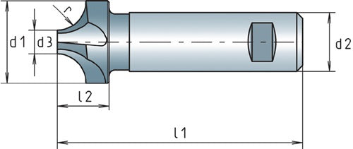 Viertelkreisprofilfräser DIN 6518 B Typ N Radius 8 mm HSS-Co DIN 1835 B Schneidenanzahl 4 MAYKESTAG – Ansicht 3