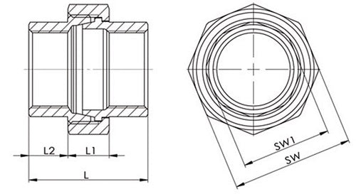 Verschraubung I/I flach NPS=1 ? 311 L 49 mm L1=17 mm L2=16 mm SPRINGER - VPE: 10 – Ansicht 3