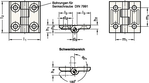 Scharnier GN 237 Höhe 50 mm Breite 50 mm Stärke 6 mm Zink-Druckguss beschichtet GANTER - VPE: 10 – Ansicht 3