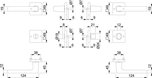 Rosettengarnitur Dallas M1643/843KV/843KVS Messing F96-1-R quadratisch SK/OL DIN links / rechts D/D HOPPE – Ansicht 3
