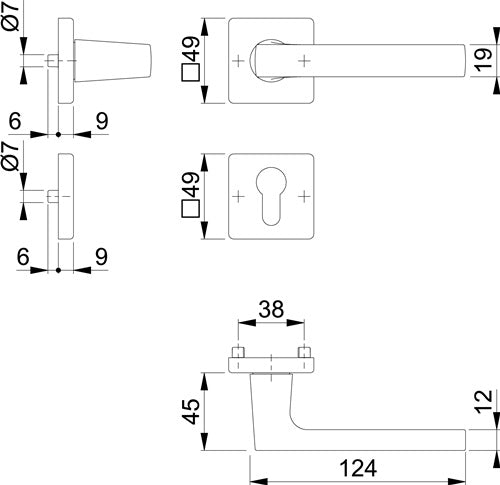 Rosettengarnitur Dallas M1643/843KV/843KVS Messing F96-1-R quadratisch PZ DIN links / rechts D/D HOPPE – Ansicht 3