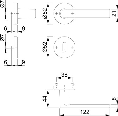Rosettengarnitur Los Angeles M1642/42KV/42KVS Messing F96-1-R rund OB DIN links / rechts D/D HOPPE – Ansicht 3