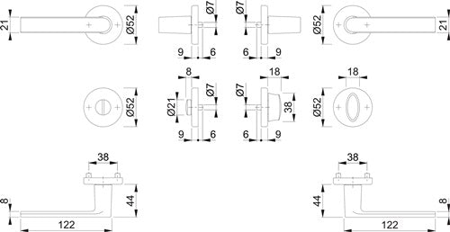 Rosettengarnitur Los Angeles M1642/42KV/42KVS Messing F96-1-R rund SK/OL DIN links / rechts D/D HOPPE – Ansicht 3