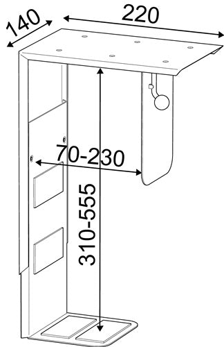 CPU-Halter Innenbreite 70-230 mm Innenhöhe 310-555 mm grau passend für alle CPU-Gehäuse – Ansicht 3