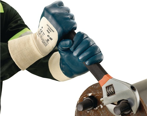 Handschuhe ActivArmr Hylite 47-400 Größe 8 weiß/blau Strickfutter mit 3/4 Nitril EN 388 PSA-Kategorie II ANSELL - VPE: 12