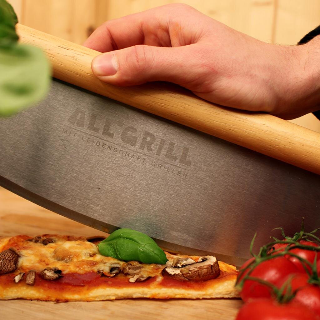 ALL'GRILL Pizzaschneider-Wiegemesser 35 cm Edelstahlklinge für sicheres und müheloses Zerteilen von Pizza und – Ansicht 2