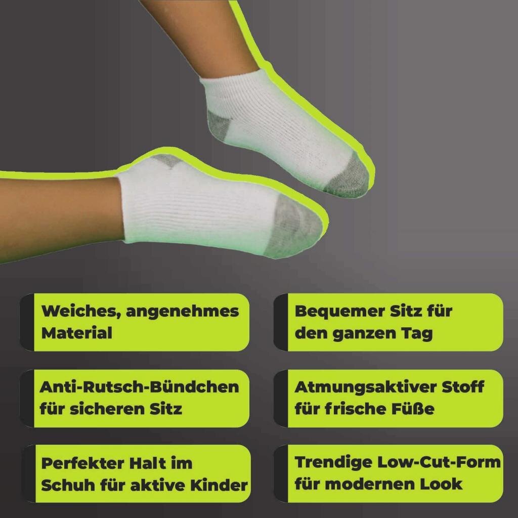 Athletech 6 Paar Low-Cut-Sportsocken für Kinder 2-3 Jahre bis Gr. 28 grau weiß – Ansicht 3