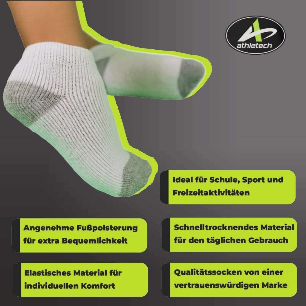 Athletech 6 Paar Low-Cut-Sportsocken für Kinder 2-3 Jahre bis Gr. 28 grau weiß – Ansicht 4