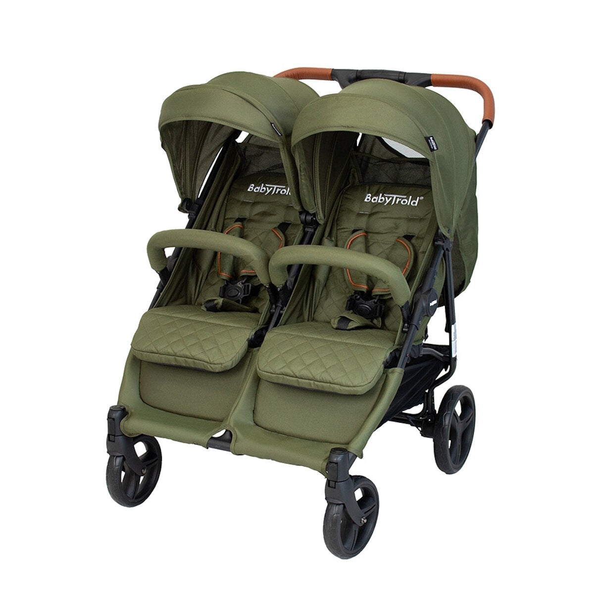 BabyTrold OS2 Zwillingsbuggy Olive, verstellbar, pannensichere Räder