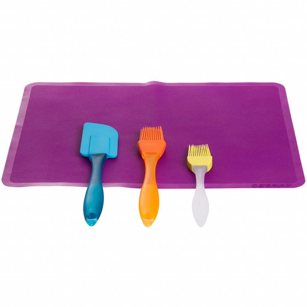 BBQ- & Haushaltsset, 4-teilig: Pinsel 18×3 cm & 22×4 cm, Schaber 23×5 cm, Matte 38×28 cm, spülmaschinengeeignet