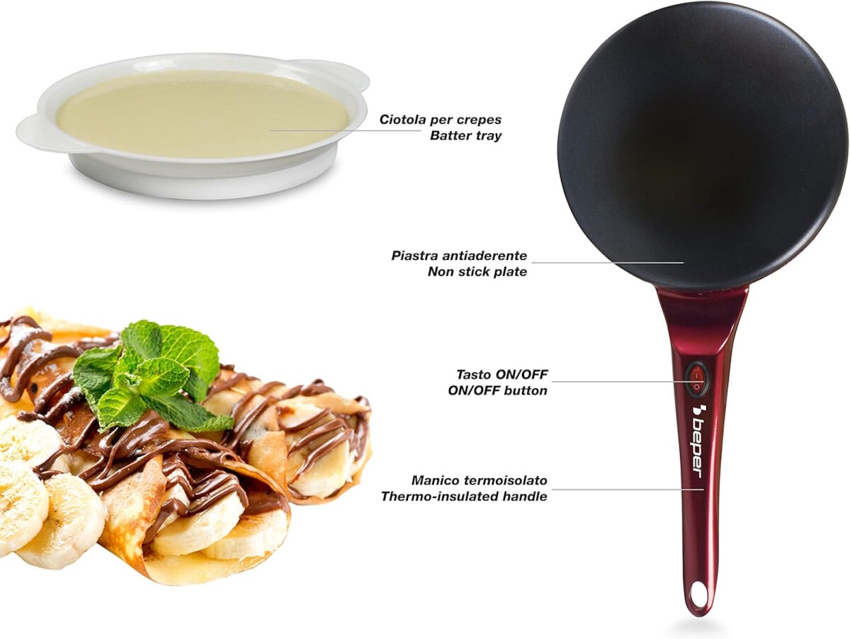 Beper BT.710Y Elektrischer Crêpes Maker 800W, Antihaftplatte 20 cm - Crepe-, Pancake- & Omelettmaker mit – Ansicht 4