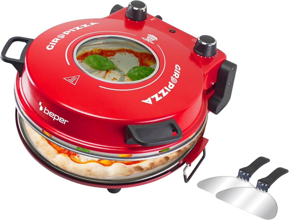 Beper P101CUD301 Pizzaofen mit Bullauge, 400°C, 31 cm Keramikplatte, 5 Kochstufen, 15-Minuten-Timer, – Ansicht 6