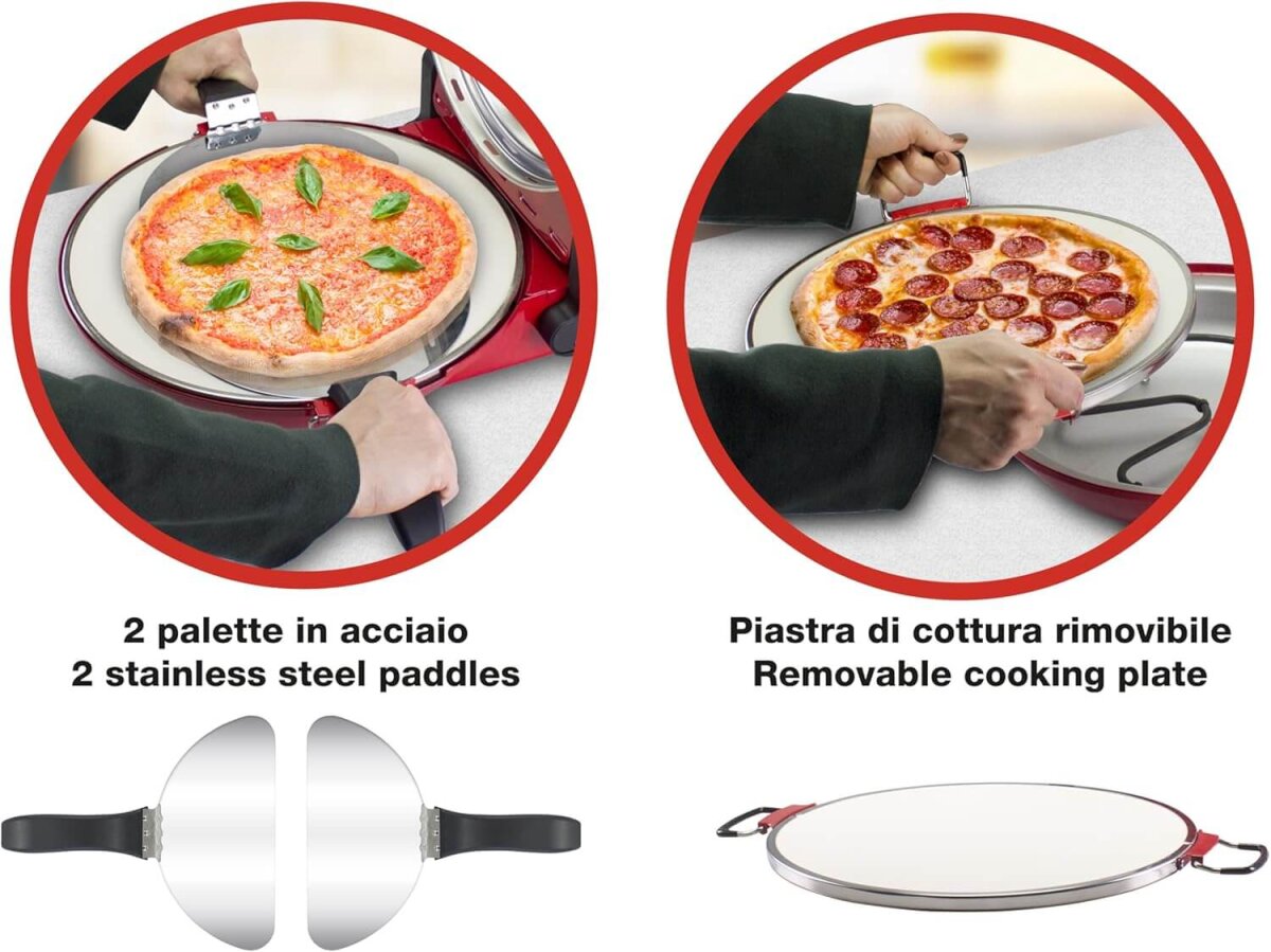 Beper P101CUD301 Pizzaofen mit Bullauge, 400°C, 31 cm Keramikplatte, 5 Kochstufen, 15-Minuten-Timer, – Ansicht 8