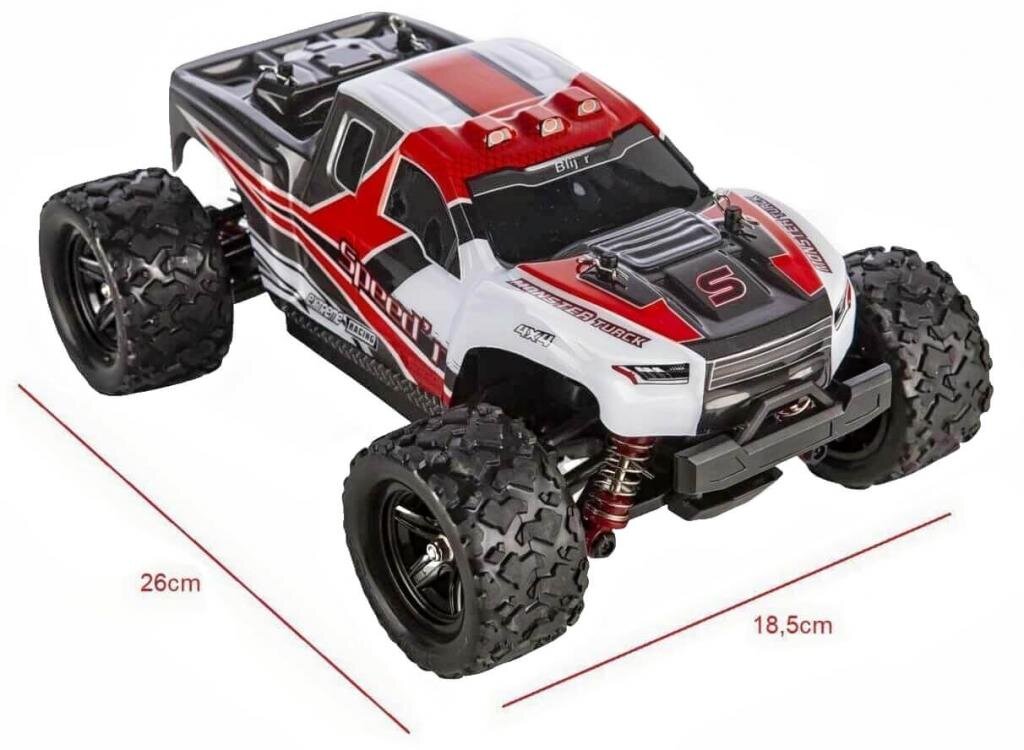 Blij´r Speed´r Rot ferngesteuerter RC Monstertruck 45 km/h, 1:18, 2 Akkus, Allrad, 100m, Funk Auto – Ansicht 2