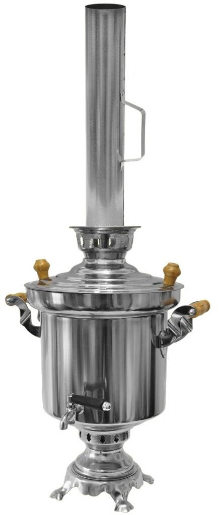 Edelstahl Holzkohle Samowar 5 Liter mit Schornstein Wasserkocher Teekocher Grill – Ansicht 2