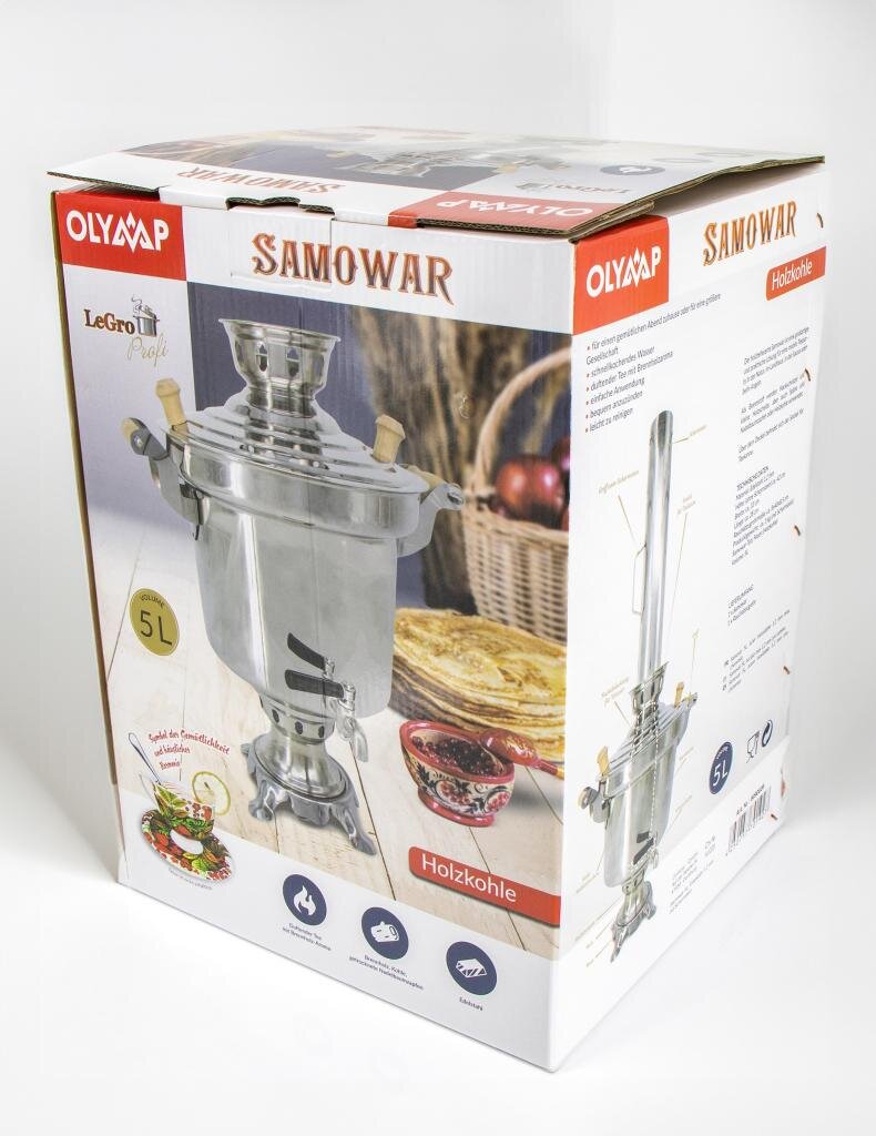 Edelstahl Holzkohle Samowar 5 Liter mit Schornstein Wasserkocher Teekocher Grill – Ansicht 3