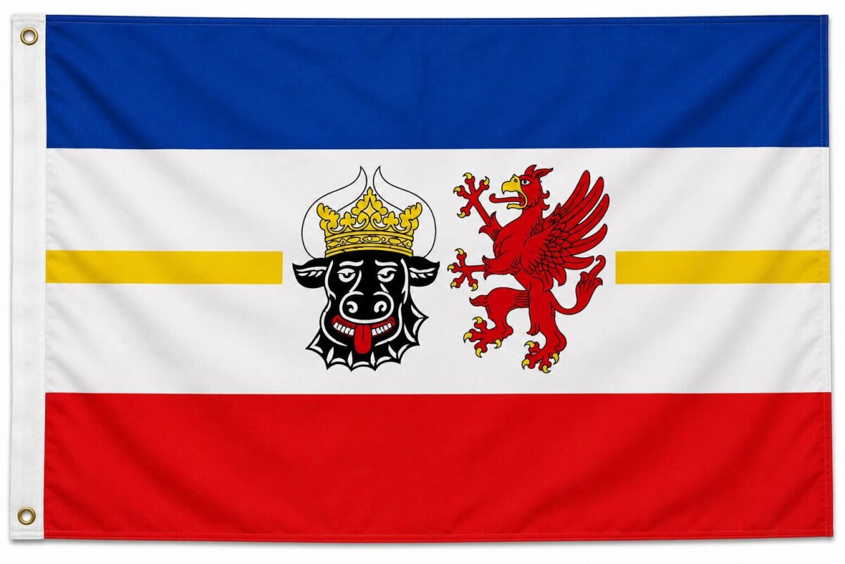Flagge Mecklenburg-Vorpommern 250 x 150 cm Fahne mit 3 Ösen 100g/m² Stoffgewicht Hiss