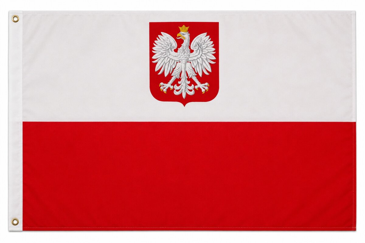 Flagge Polen mit Wappen 90 x 150 cm Fahne mit 2 Ösen 100g/m² Stoffgewicht