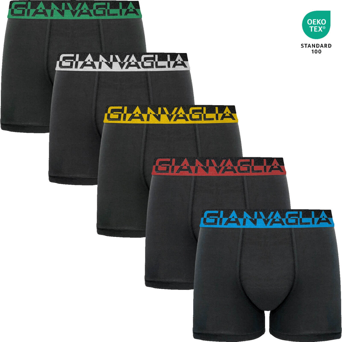 GIANVAGLIA Herren Boxershorts Schwarz 5er-Pack, Baumwolle, Stretch, Komfort, XXL