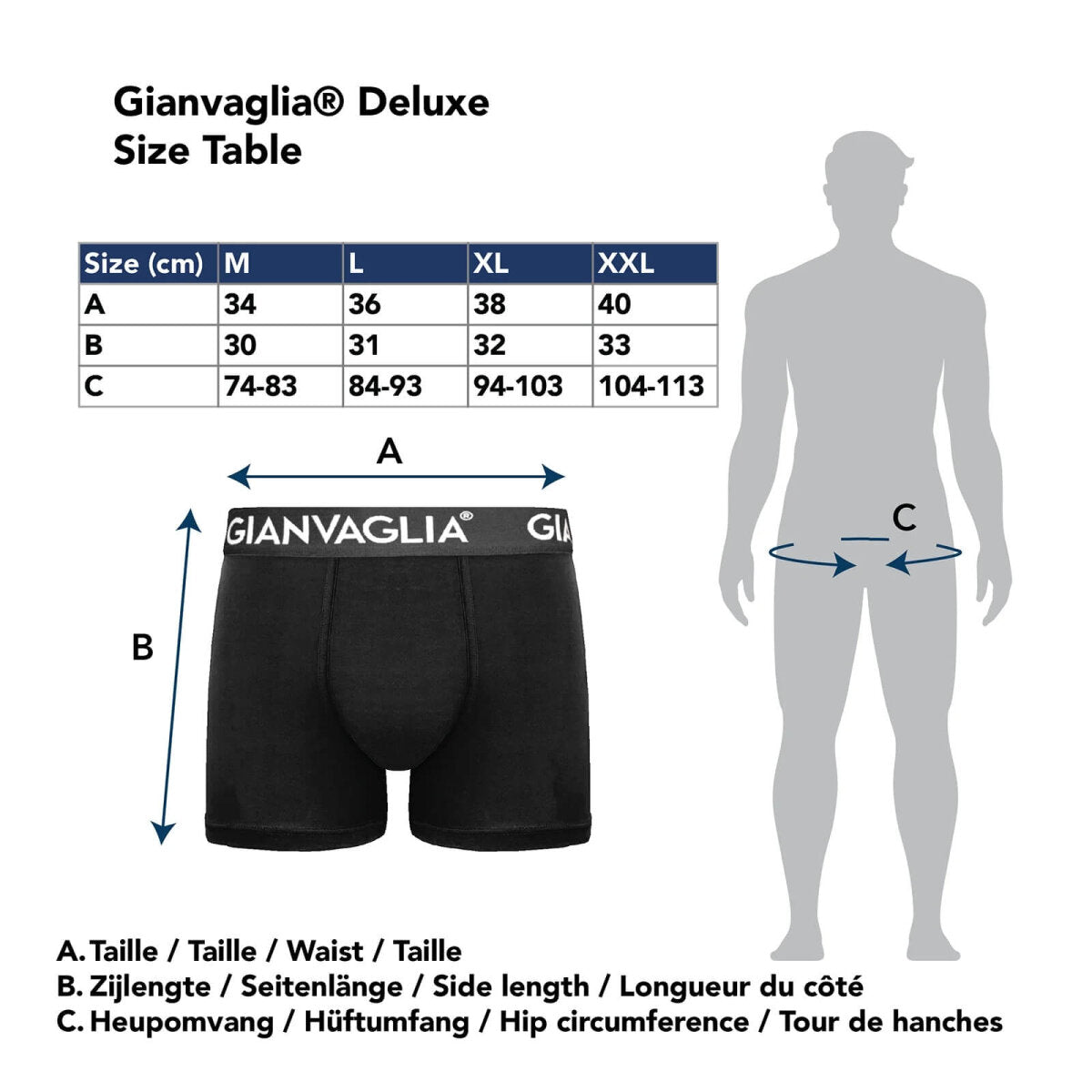 GIANVAGLIA Herren Boxershorts Schwarz 5er-Pack, Baumwolle, Stretch, Komfort, XXL – Ansicht 3