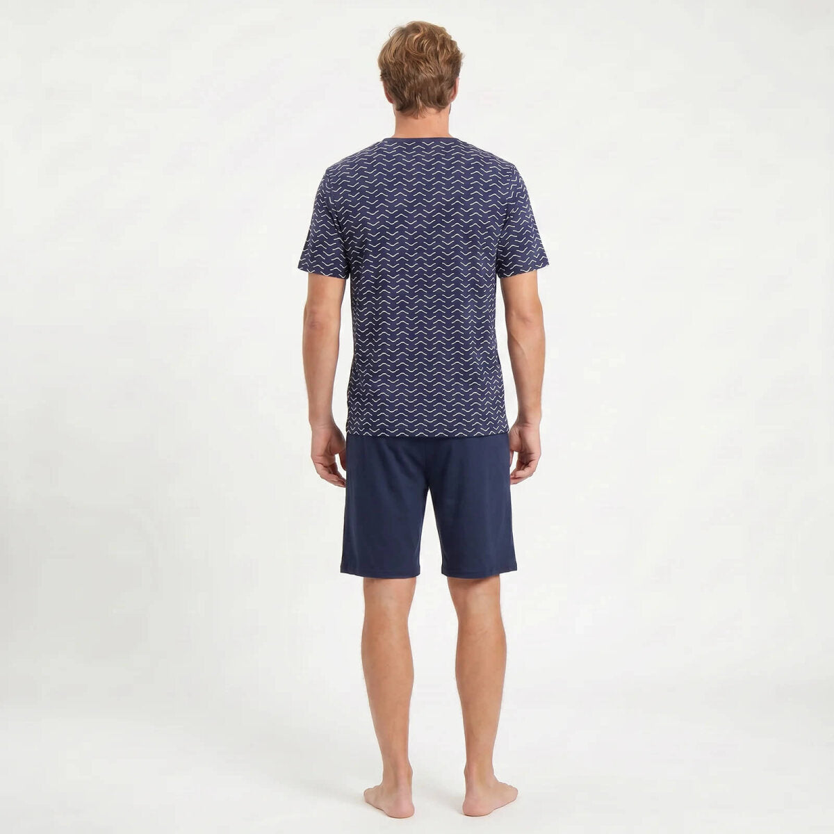 GIANVAGLIA Herren Pyjama Set Blau Schlafanzug Shorty Zweiteilig Baumwolle Hausanzug Manner Nachtwasche Bequem XXL – Ansicht 4
