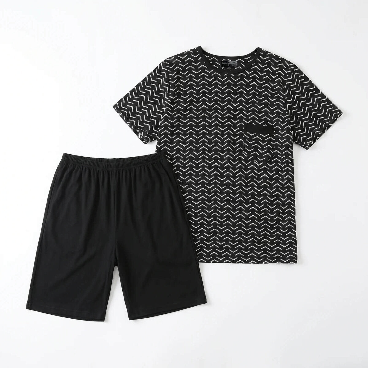 GIANVAGLIA Herren Pyjama Set Schwarz Schlafanzug Shorty Zweiteilig Baumwolle Hausanzug Manner Nachtwasche Bequem XL