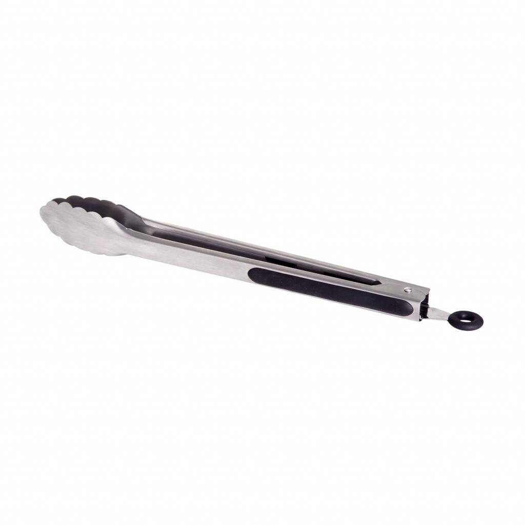 Hochwertige BBQ-/Grill-Zange 31 cm aus Edelstahl 18/10 mit gummiertem Griff und gezahnten Greifern