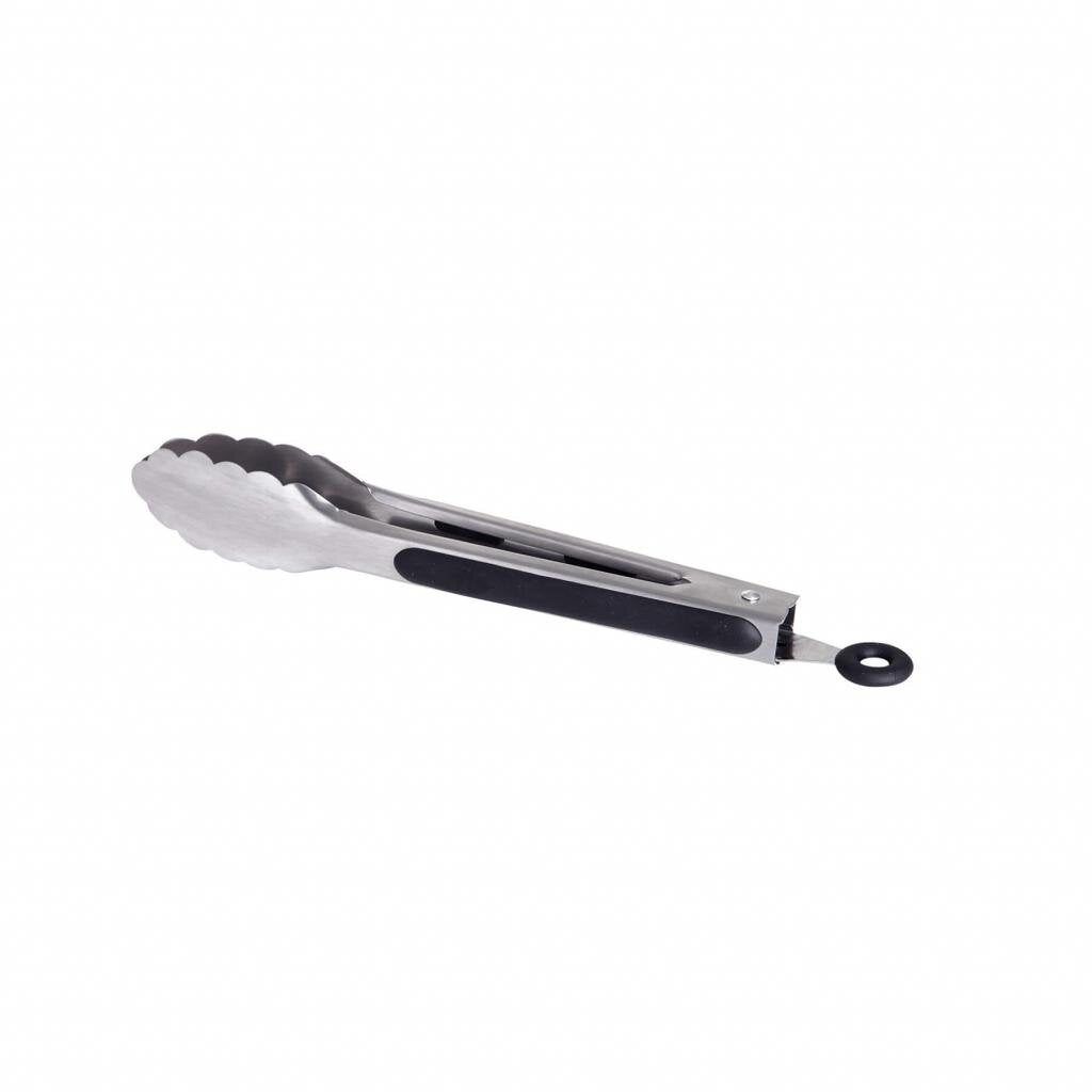 Hochwertige BBQ-/Grill-Zange aus Edelstahl 18/10, 23 cm lang, mit gezahnten Greifern und gummiertem Griff