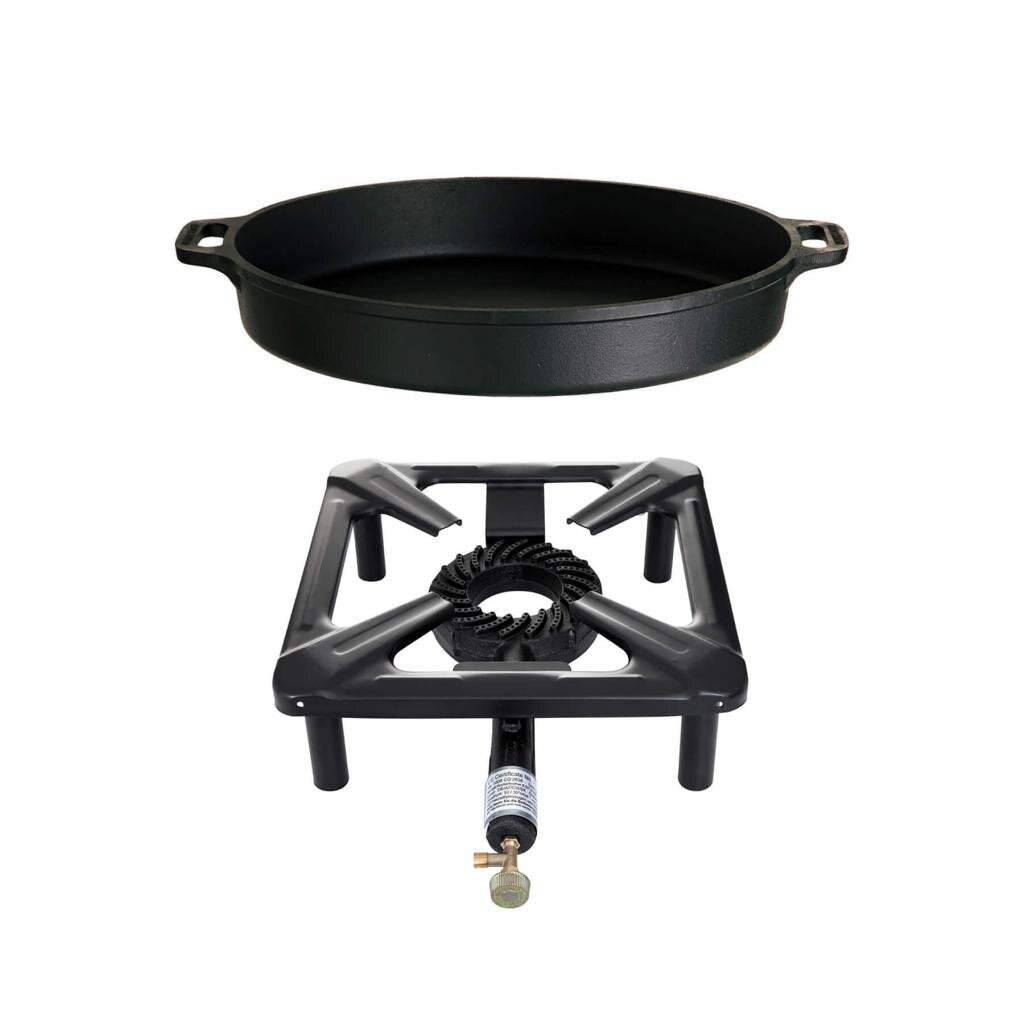 Hockerkocher + Gusseisenpfanne Ø 40 cm - ideal für Camping und Profiköche