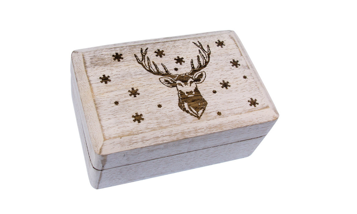 Holzbox weiß mit Weihnachts-Gravur groß