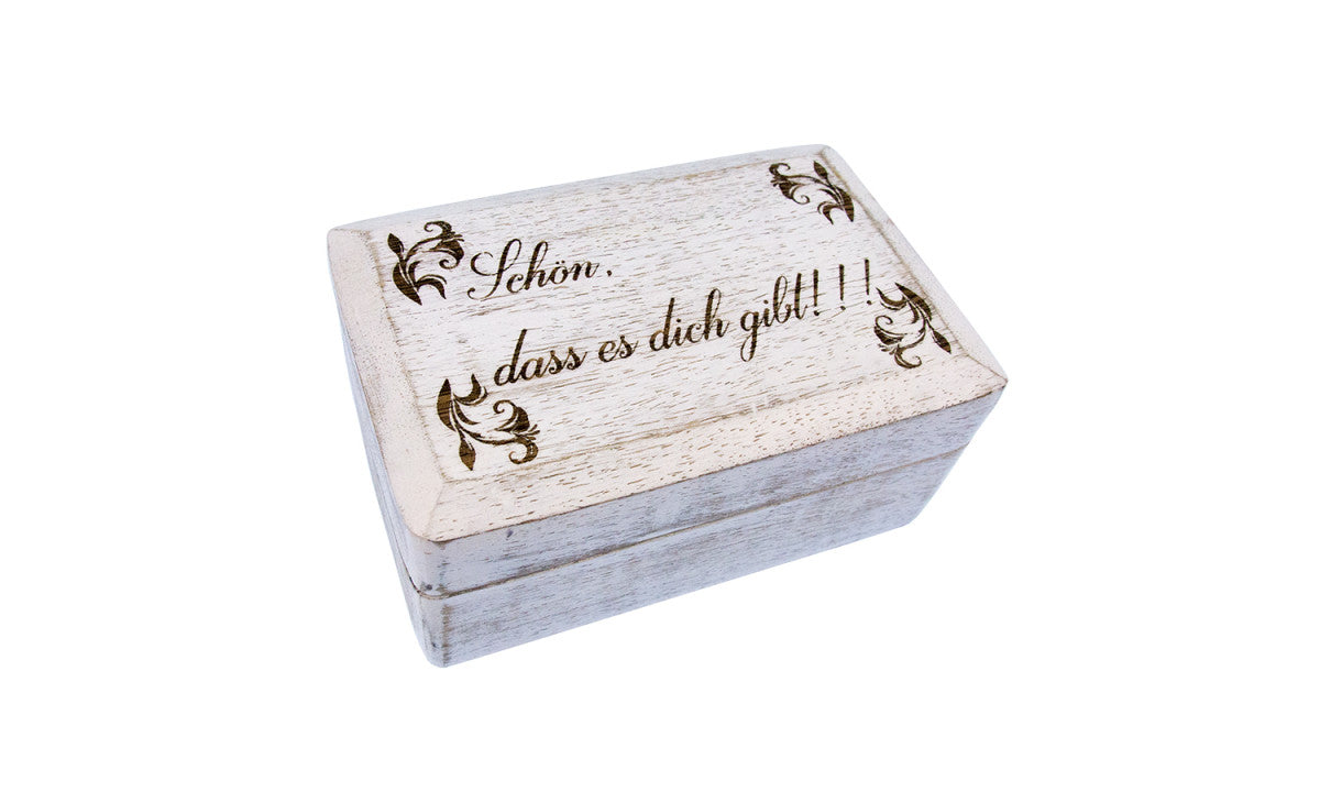 Holzbox weiß "schön, dass es dich gibt" Gravur groß