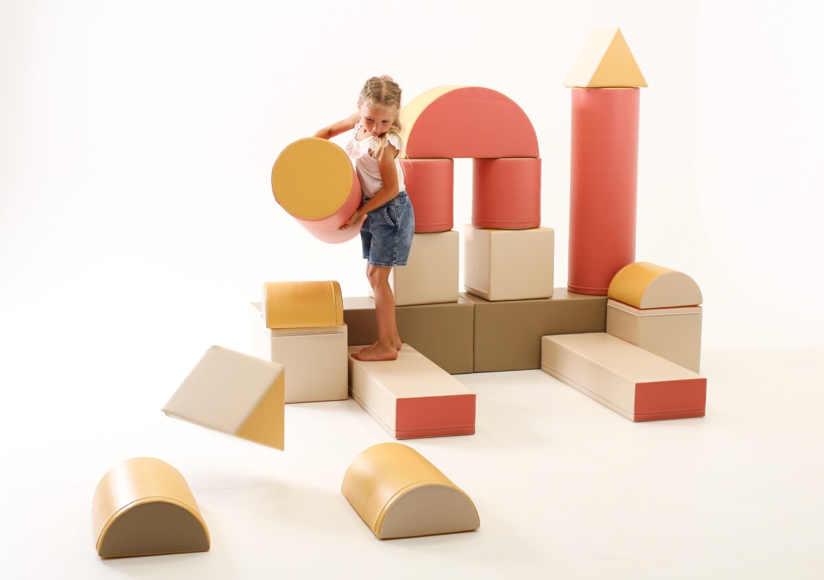 IGLU SET 19X Fortress - Beige/Pastell-Pink/Grau/Honigfarben - Schaumstoffbaustein-Set Festung/Burg für Kinder – Ansicht 6