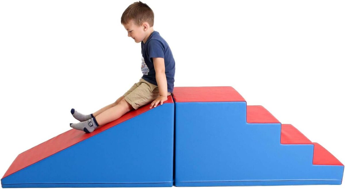 IGLU SET 1X Mega Fun Slider - Blau/Rot - Bunte Schaumstoff-Rutsche mit Treppe für Kinder