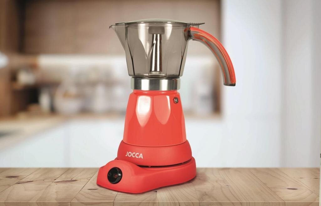 Jocca elektrische Espresso Kaffeemaschine in rot für bis zu 6 Tassen mit 360° drehbarem Kopf – Ansicht 2