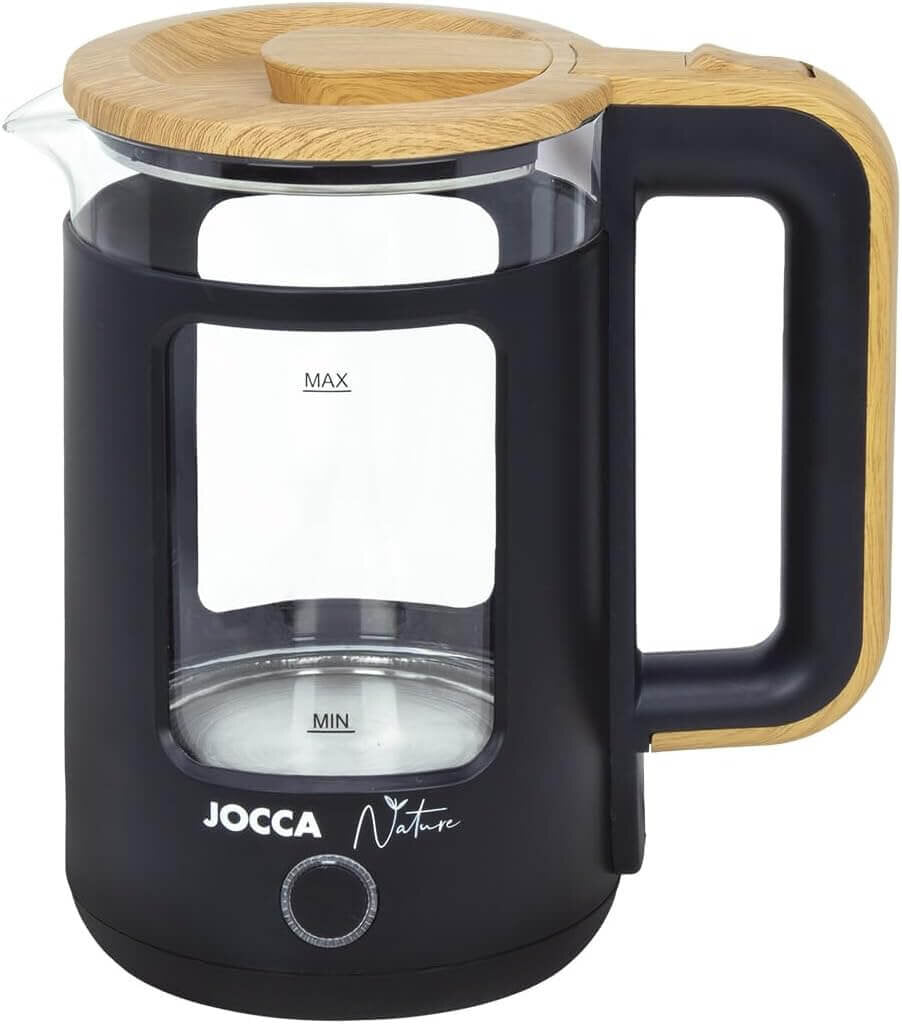 JOCCA Elektrischer Wasserkocher 1,8L, Nature-Line Schwarz, 360° Basis, Borosilikatglas, Schnellkoch, – Ansicht 2
