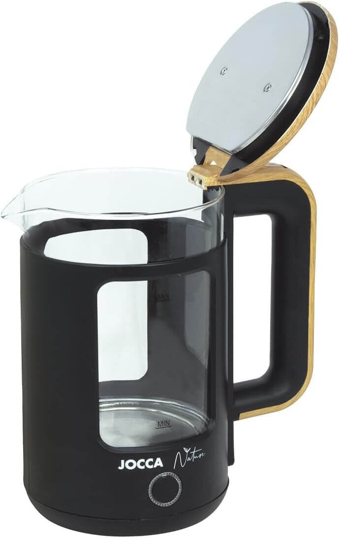 JOCCA Elektrischer Wasserkocher 1,8L, Nature-Line Schwarz, 360° Basis, Borosilikatglas, Schnellkoch, – Ansicht 3