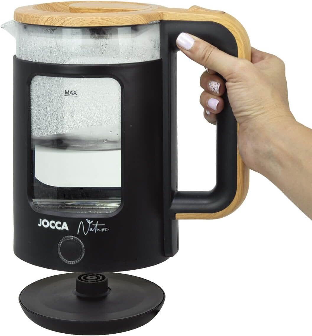 JOCCA Elektrischer Wasserkocher 1,8L, Nature-Line Schwarz, 360° Basis, Borosilikatglas, Schnellkoch, – Ansicht 5